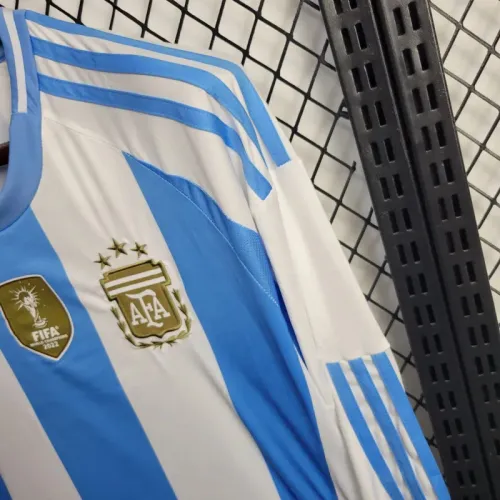 2024 Argentina Copa America Home Man Long Sleeve Jersey With FIFA World Cup badge