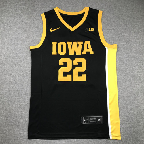 Iowa Hawkeyes 22 Black Yellow Trim Basketball Jersey