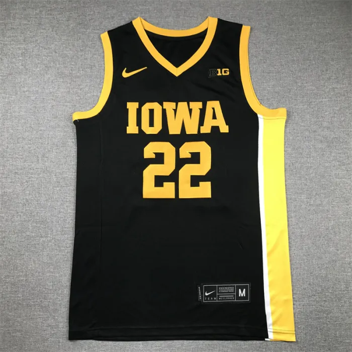 Iowa Hawkeyes 22 Black Yellow Trim Basketball Jersey