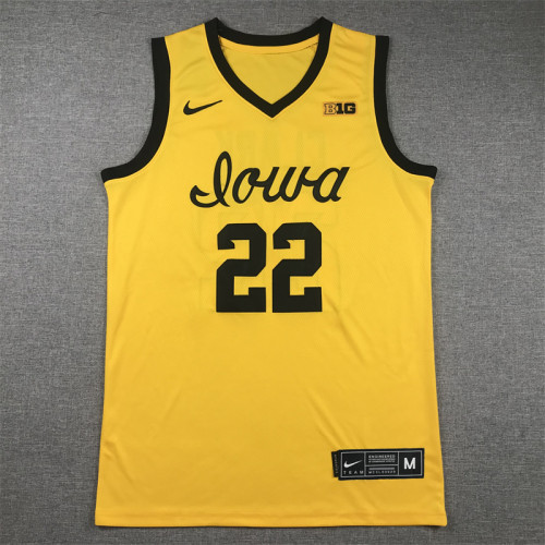 Iowa Hawkeyes 22 Yellow Basketball Jersey