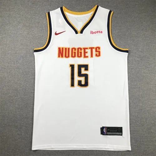 Nuggets 15 White Basketball Jersey