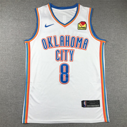 Thunder 8 White Basketball Jersey