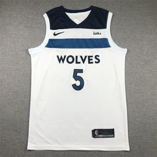Timberwolves 5 White Basketball Jersey