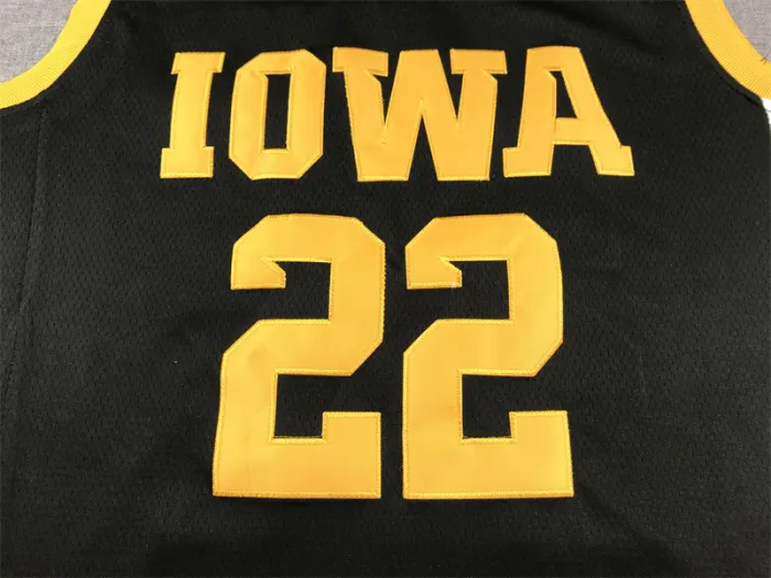 Iowa Hawkeyes 22 Black Yellow Trim Basketball Jersey