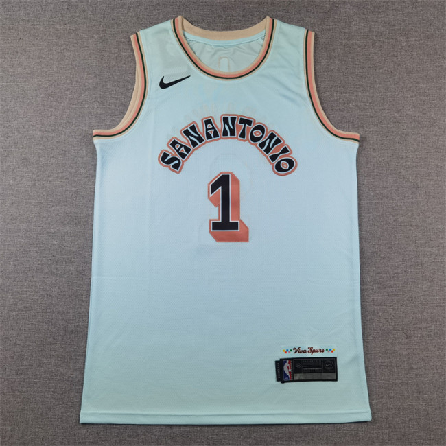 Spurs 1 Ice Blue City Edition Basketball Jersey