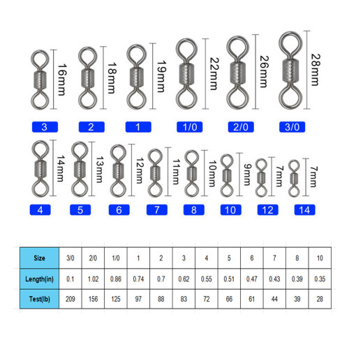 Fishing Impressed rolling swivels, Rated from 7 LB to 285 LB