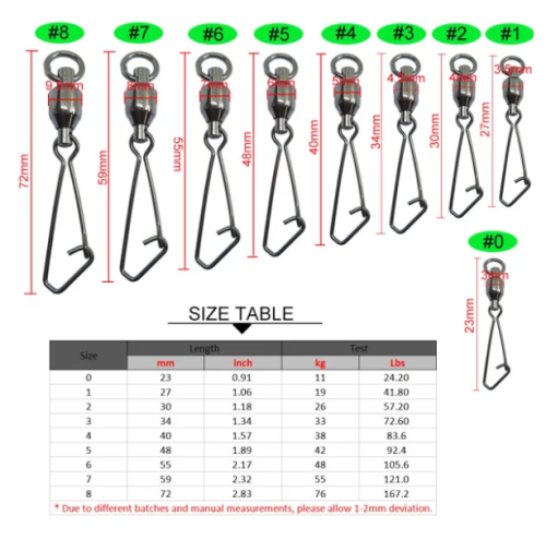 Fishing Ball Bearing Swivels with fast link snap,Rated from 24 lb to 167 lb