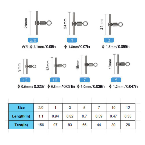 3 way Fishing Sleeves Cross line Brass Head and Tube Rolling Swivels ,size 2/0 to 12 ,Rated from 29 LB to 155 LB