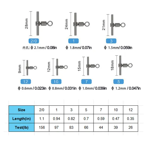 3 way Fishing Sleeves Cross line Brass Head and Tube Rolling Swivels ,size 2/0 to 12 ,Rated from 29 LB to 155 LB
