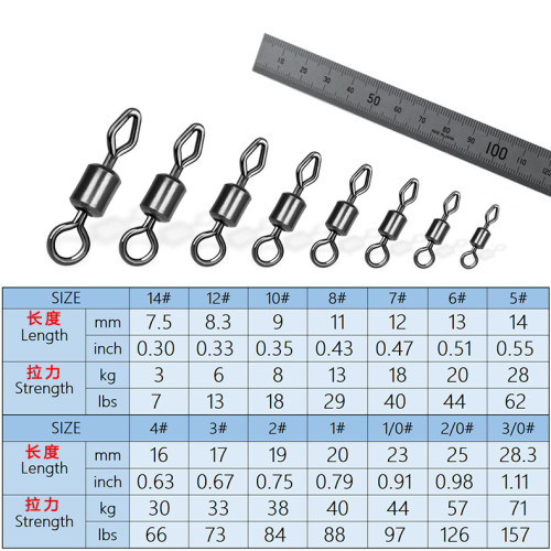 Fishing swivels round and diamond eye rolling swivels,Size 1 to size 12 ,Rated from 13LB TO 88LB