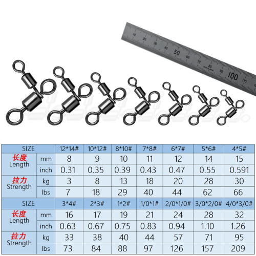 3 way Fishing rolling triangle jointed rolling swivels ,size 4/0 to 12 ,Rated from 7LB to 210 LB