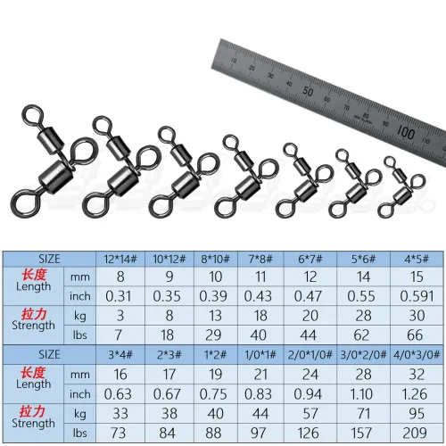 3 way Fishing rolling triangle jointed rolling swivels ,size 4/0 to 12 ,Rated from 7LB to 210 LB