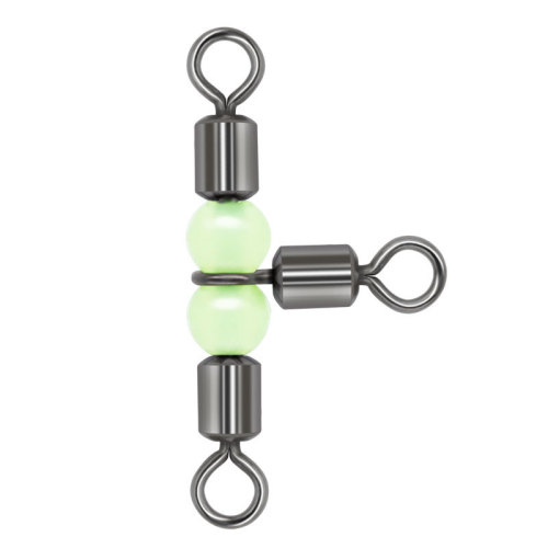 3 way luminous cross line Fishing rolling swivel with pearl beads ,rated from 18 LB to 126LB