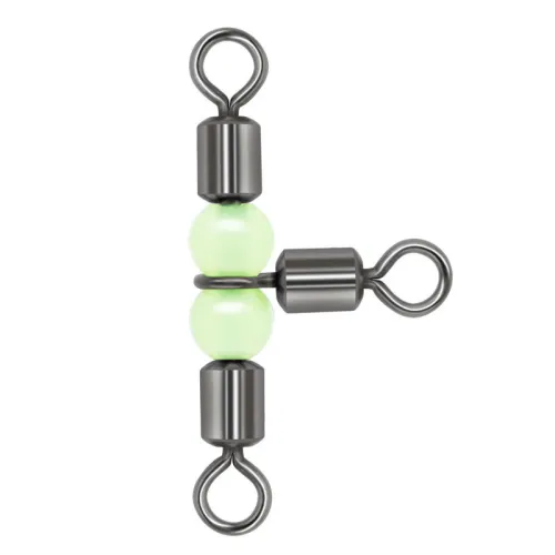 3 way luminous cross line Fishing rolling swivel with pearl beads ,rated from 18 LB to 126LB