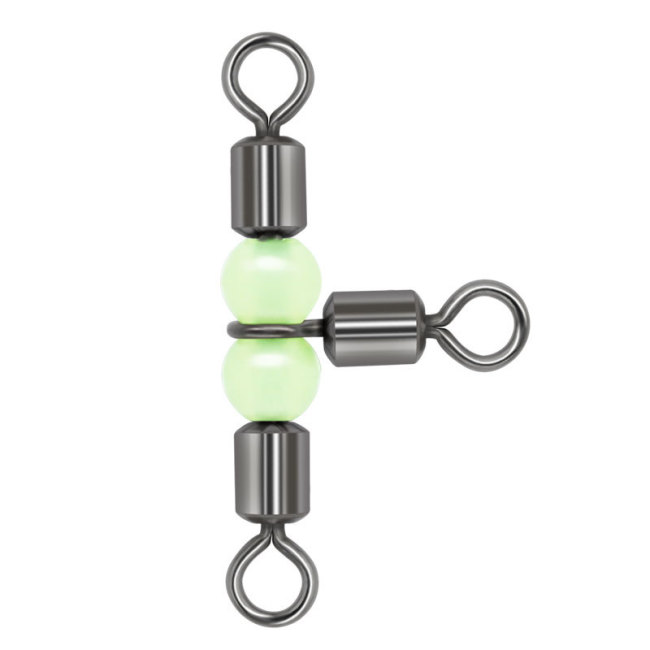 3 way luminous cross line Fishing rolling swivel with pearl beads ,rated from 18 LB to 126LB