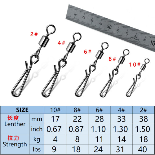 Stainless steel Fishing Rolling Swivel with Hanging Snap ,rated from 7lb to 46 lb