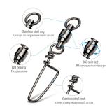 Fishing Ball Bearing Swivel with Coast lock Snap ,Rated 15 LB to 450 LB