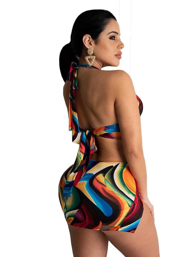 Us 32 00 Rainbow Tie Dye Cut Out Mini Dress With O Ring Detail Onebling