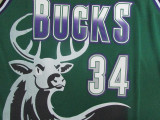 Milwaukee Bucks 雄鹿队 34号 雷阿伦 绿色 大鹿头球迷版球衣