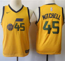 NBA kids Clothing 17-18新赛季 童装 爵士队 45号 多诺万·米切尔 黄色 球迷版