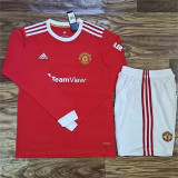 Long sleeve 21-22 Manchester United home Set.Jersey & Short High Quality