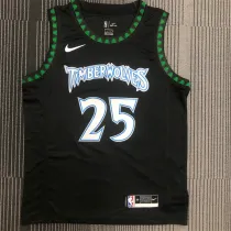 Minnesota Timberwolves NBA 18赛季复古 森林狼 黑色 25号 罗斯