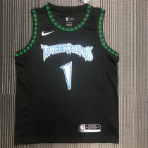 Minnesota Timberwolves NBA 18赛季复古 森林狼 黑色 1号 爱德华兹