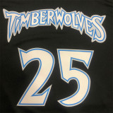 Minnesota Timberwolves NBA 18赛季复古 森林狼 黑色 25号 罗斯