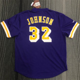 Los Angeles Lakers  Mitchellness 湖人队 紫色 32号 约翰逊 复古网眼短袖