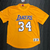 Los Angeles Lakers  Mitchellness 湖人队 黄色 34号 奥尼尔 复古网眼短袖