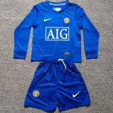 Long sleeve Kids kit 08-09 Manchester United Third Away (Retro Jersey) Thailand Quality