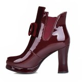 Arden Furtado Fashion Women's Shoes Winter Chunky Heels pure color  wine red Slip-on Mature Short Boots Classics Big size 48