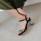 Arden Furtado Summer Fashion Trend Women's Shoes Classics pure color Crystal Rhinestone Buckle Narrow Band Sandals  Big size 42