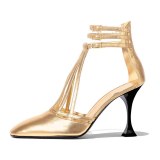 Arden Furtado Summer Fashion gold Women's Shoes Pointed Toe Stilettos Heels Sexy Elegant Buckle strap Sandals Party Shoes