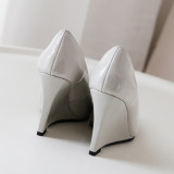 Arden Furtado Summer Fashion Women's Shoes gray Pointed Toe pure color genuine leather Slip-on wedges Pumps Big size 40