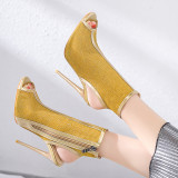 Arden Furtado Summer Fashion Trend Women's Shoes Zipper Peep Toe Cool boots yellow pink Party Shoes Classics Mature Big size47