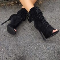 Arden Furtado Summer Fashion Women's Shoes Matte Sexy Elegant Ladies Boots Cross Lace up Short  peep toe fringe Boots