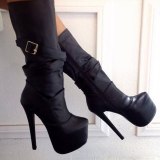 Arden Furtado Fashion Women's Shoes Winter Round Toe platform Stilettos Heels Half Boots Elegant Ladies buckle strap Boots
