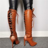 Arden Furtado Summer Fashion Women's Shoes Cross Lacing Sexy Elegant Ladies Boots pure color brown Knee High Boots Cool boots