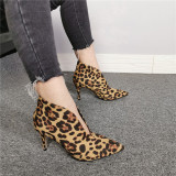 Arden Furtado Fashion Women's Shoes Winter Pointed Toe Stilettos Heels Leopard Print Elegant Ladies Boots Slip-on Short Boots L
