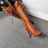 Arden Furtado Summer Fashion Women's Shoes Cross Lacing Sexy Elegant Ladies Boots pure color brown Knee High Boots Cool boots