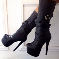 Arden Furtado Fashion Women's Shoes Winter Round Toe platform Stilettos Heels Half Boots Elegant Ladies buckle strap Boots