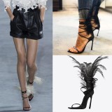 Arden Furtado Summer Fashion Trend Women's Shoes Sandals Leather Party Shoes Mature Feather Sexy Elegant Party Shoes Narrow Band
