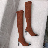 Arden Furtado Fashion Women's Shoes Winter Pointed Toe pure color brown Stilettos Heels Zipper Sexy Elegant Ladies Boots