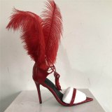 Arden Furtado Summer Fashion Trend Women's Shoes Sandals Leather Party Shoes Mature Feather Sexy Elegant Party Shoes Narrow Band