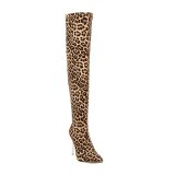 Arden Furtado Fashion Women's Shoes Winter Pointed Toe silver Slip-on Over The Knee High Boots Stilettos Heels leopard shoes