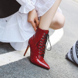Arden Furtado Fashion Women's Shoes Winter Pointed Toe Mature Stilettos Heels pure color red Short Boots Concise Classics Zipper