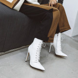 Arden Furtado Fashion Women's Shoes Winter Pointed Toe Mature Stilettos Heels pure color red Short Boots Concise Classics Zipper