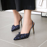 Arden Furtado Summer Fashion Trend Women's Shoes  blue Pointed Toe Stilettos Heels pure color Sandals Bowknot Butterfly Knot