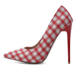 Arden Furtado Summer Fashion Women's Shoes red leisure Party Shoes Slip-on Sexy Elegant Pointed Toe Stilettos Heels gingham pumps